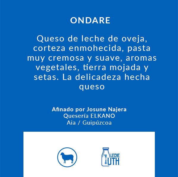 Ficha del Queso Ondare elaborado con leche pasteurizada de oveja